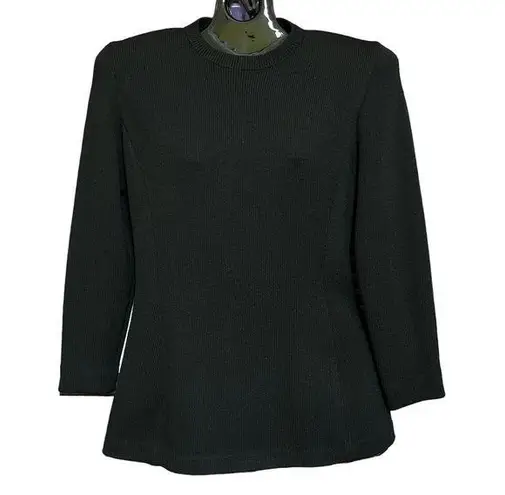 St. John Collection Black Santana Knit Long-Sleeve Fitted Tunic Top