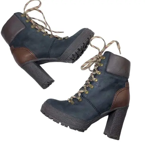 See By Chloe Eileen Lug Sole High Heel Lace Up Suede Leather Ankle Boot Black 36