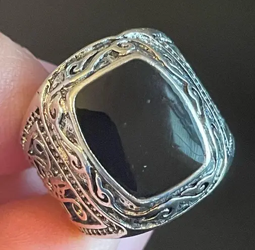 S925 silver natural obsidian ring size 7.5