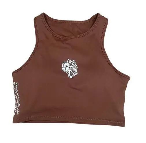 darcsport SHE "Energy" Racerback Tank in Canyon Rust Wolf Logo Gym Shelf Bra S Brown
