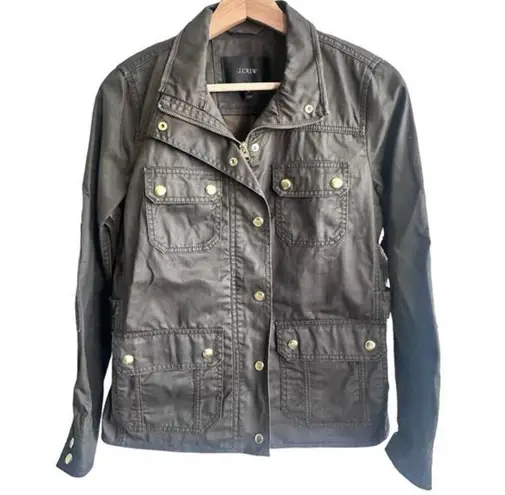 J.Crew  Downtown Field Jacket‎ Olive Green Size XS Waxed Cotton Outdoors Utility