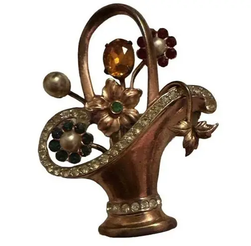 Sterling Silver 925 Flower Basket Brooch 21.9 Grams Pat Pend