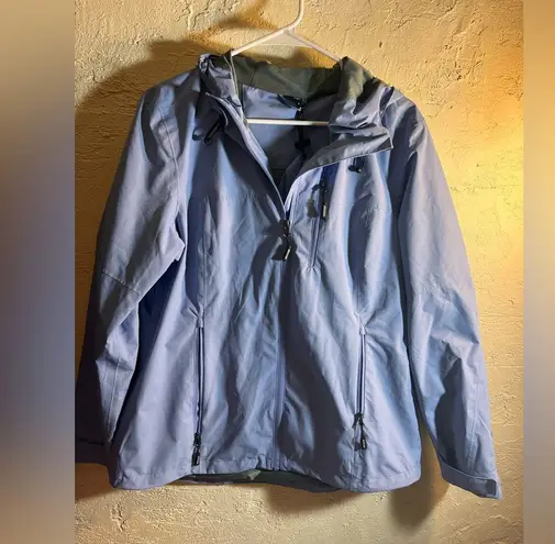 Women's NWOT Light Blue Rain Utility Jacket M Hood zippered pockets side vents Size M