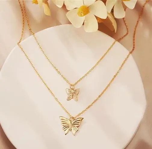 Boutique Gold Multi Layer butterfly Necklace