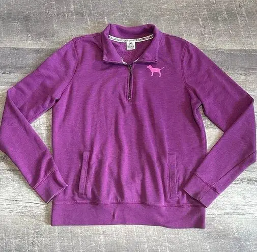 PINK - Victoria's Secret  Quarter Zip Pullover Sweatshirt Women L Purple Pink Pocket