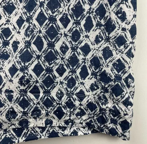 St. Tropez Womens Linen Tunic Tank Dress Sz 6 Blue White Geometric Sleeveless