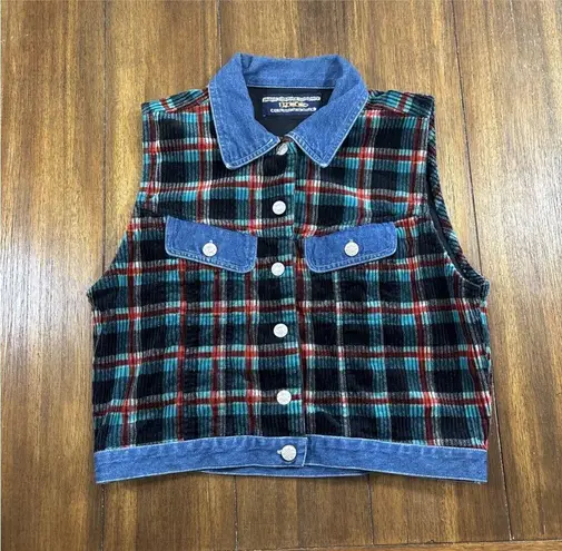 Vintage Public Clothing Company Corduroy and Denim Vest Women's Size Large Blue