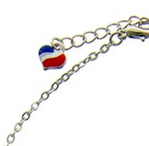 PATRIOTIC RED, WHITE & BLUE BOW & HEART CHARM ANKLET