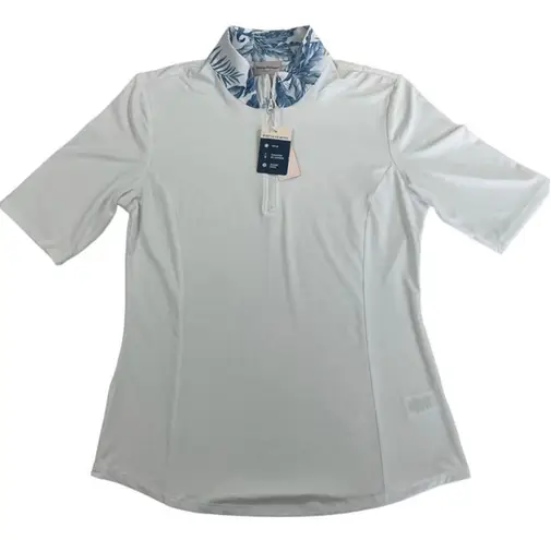 Tommy Bahama NWT  1/4 Zip Ladies Golf Shirt Top Sz M White W Tropical Print Trim