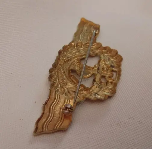 Vintage German Navy Gold Tone Metal Anchor Laurel Wreath Insignia Pin Badge