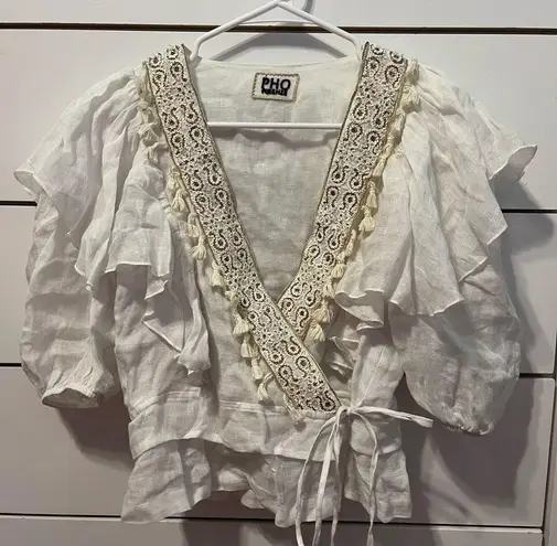 Pho Firenze White & Gold Wrap Front Blouse