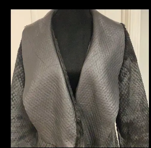 Reversible black faux leather/fur oversized coat L Size L