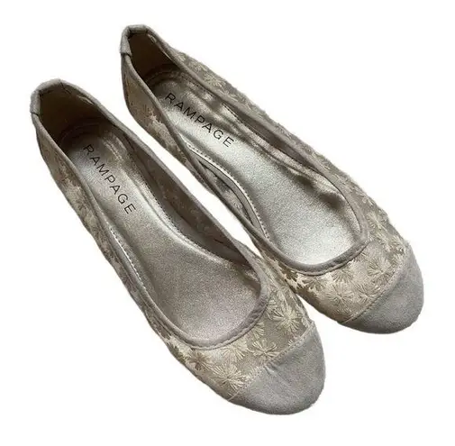 Rampage  Floral Embroidered Sheer Mesh and Taupe Suede Ballet Flats Size 8.5