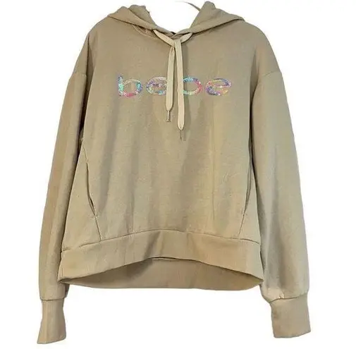 Bebe  Sport Cream Hoodie Rainbow Sequins Size Large