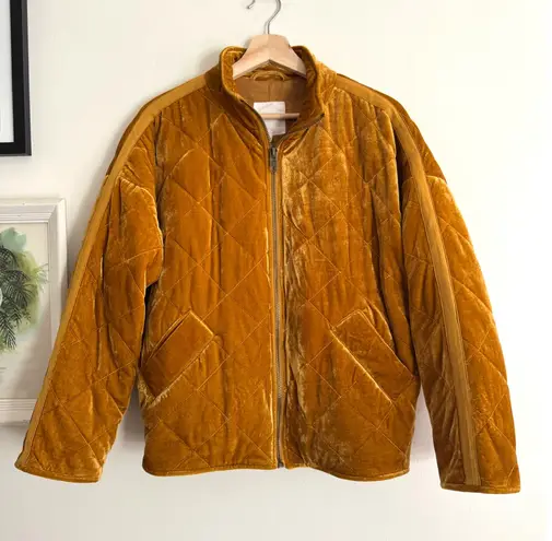 Avec Les Filles Quilted Velvet Yellow Zip Jacket Size XS