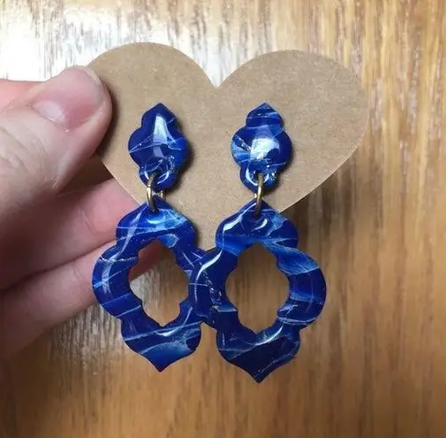 Handmade Deep Blue Polymer Clay Dangle Earrings