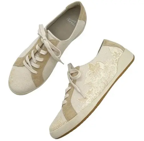 Dansko Olisa Canvas Floral Sneaker Beige Tan Comfy Walking Shoe Women’s Size 40