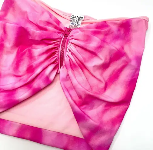 Ganni Pink Tie Dye Front Zip Bandeau Bikini Top