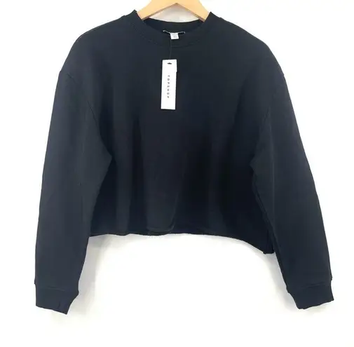 Topshop  Cropped Sweatshirt Pullover Black Crop Long Sleeve Size US 4-6 NWT