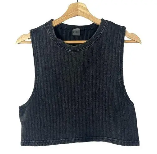 Cara Loren Active Faded Black Ribbed Crop Athletic Tank Top M Size M