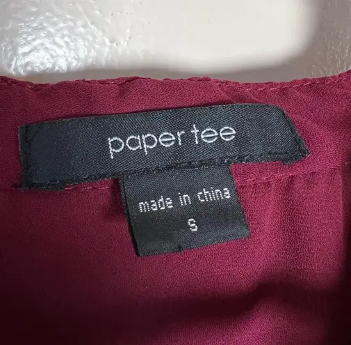 Paper + Tee CLEARANCE! Burgundy Paper Tee 1/2 Zip Blouse Size S EUC