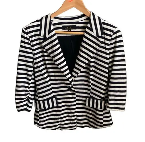 Monteau  Black/White Striped Knit Blazer. Size Medium.