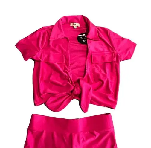 Love j Top And Short Set Womens Size Small Pink Silky Halter Stretch Shorts NEW