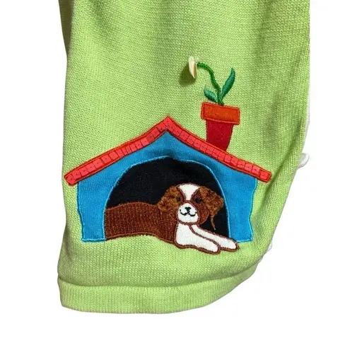 Bobbie Bell Bright Green Dog Novelty Cardigan Sz M St Bernard & Spaniel in Dogho Size M