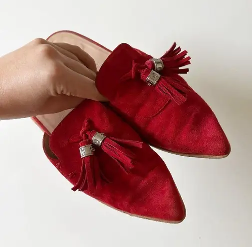 Stuart Weitzman  Slidealong Tassel Pointed Toe Mule in Red Suede Women's 6