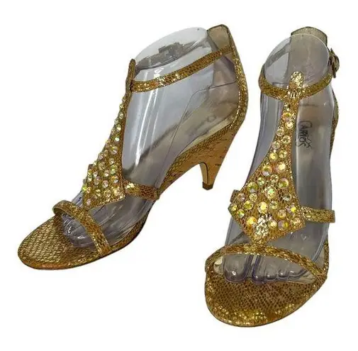 Carlos Santana Starlet Gladiator Gold Glitter Crystal Sandals Shoes Size 8