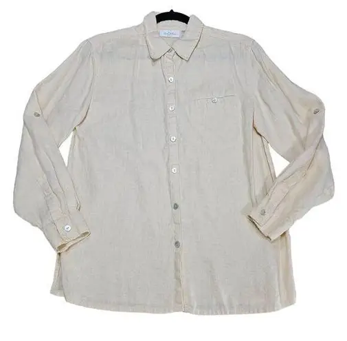 Studio Works  Shirt Womens Small 100% Linen Pale Peach Mother of Pearl Buttons Up