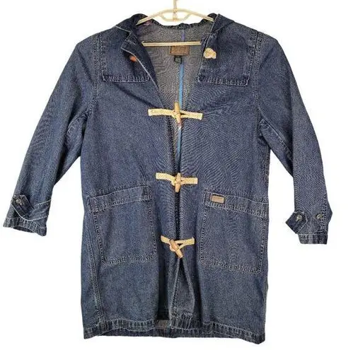 Ralph Lauren Vtg  Denim Jacket Chore Barn Coat Hooded Wood Toggle Womens L Trench