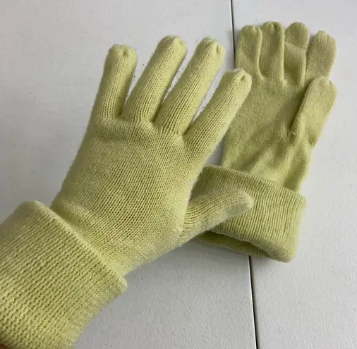 Women’s greenish yellow soft knit warm winter foldable gloves