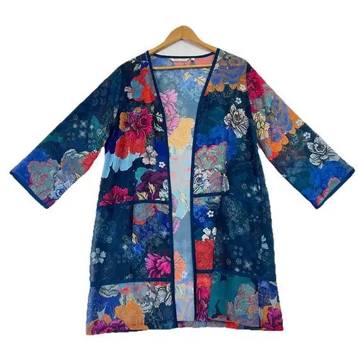 Soft Surroundings Floral Sheer Topper Kimono Jacket Top Sz M Vacation