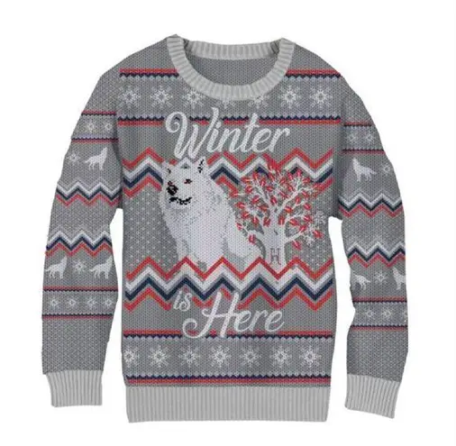 Game of Thrones Winter Is Here Fair Isle Holiday Graphic Sweater Gray Size L