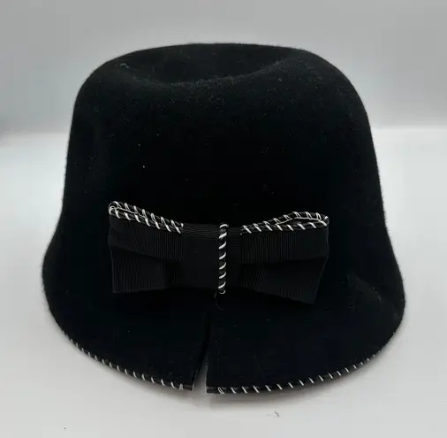 Galliano Sorbatti Wool Cloche Hat Black Bow Accent Made In Italy Black