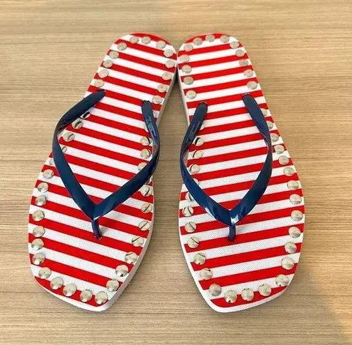 New Hand Made Red and White Striped Flip Flops Size 9