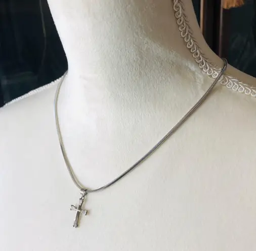 Vintage tapered baguette cubic zirconia 925 cross pendant on chain Silver