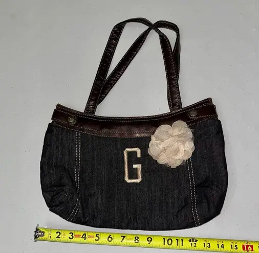 💜 Thirty One Denim Purse Bag with G Monogram & Removable Floral Flower Blue