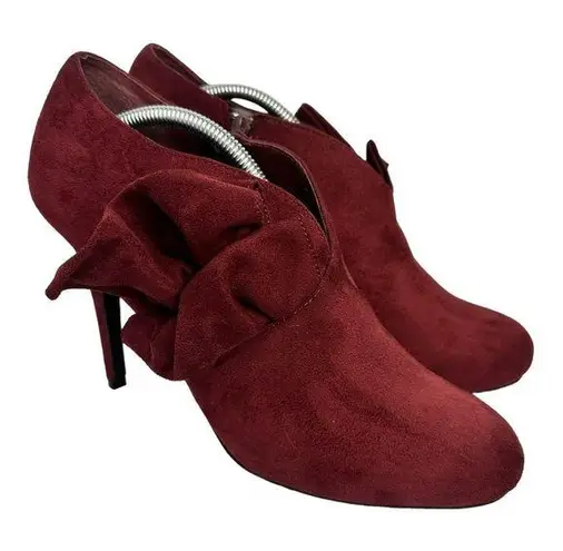 Call it spring  Womens size 9 Vegan Suede Heel Booties Ruffle Shoes Red 4 inch