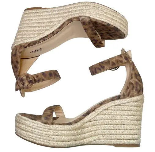 L'Agence L’AGENCE Elysee Cheetah Print Suede Espadrille Wedge Sandals Size EU 39 US 9