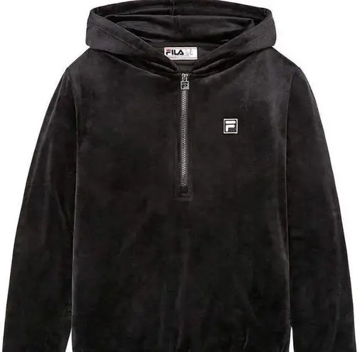 FILA Filla Size medium black velour hoodie full zip sweatshirt Y2K