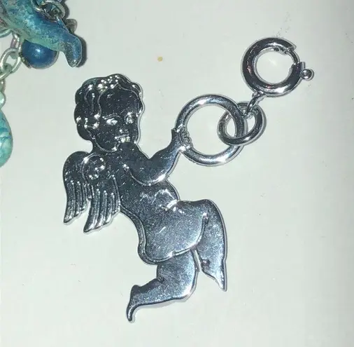 Angel Pins & Charm Colorful Boho Brooch Pewter Shoulder Pin Silver Tone Charm