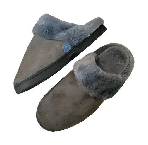 Grey Women’s Size 7/8 Massaging Slippers With Fur Trim . New Without Tags Gray