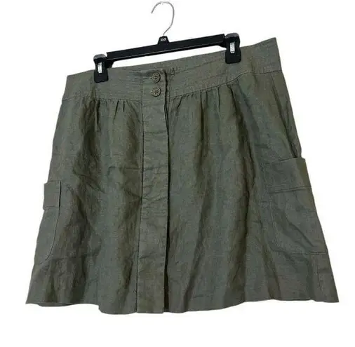 Andrea Jovine Workshop Army Green Linen Skirt Womens Sz 12 Button Up Coastal