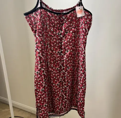 Floral Slip Dress with Black Trim Red