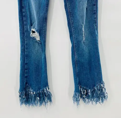 ZARA  Embroidered Midrise Mini Flare Leg Distressed Cropped Denim Jeans Size 2