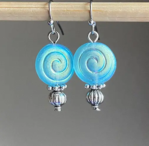 Handmade quality Czech glass beads snail shell unique dangle earrings 🌀💕