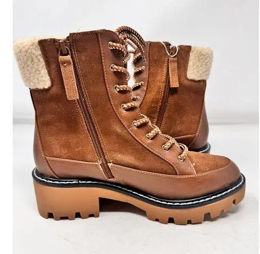 Violet and Red Alexa Brown Suede Fleece Trim Lug Combat Boots Size 6.5 NWOB