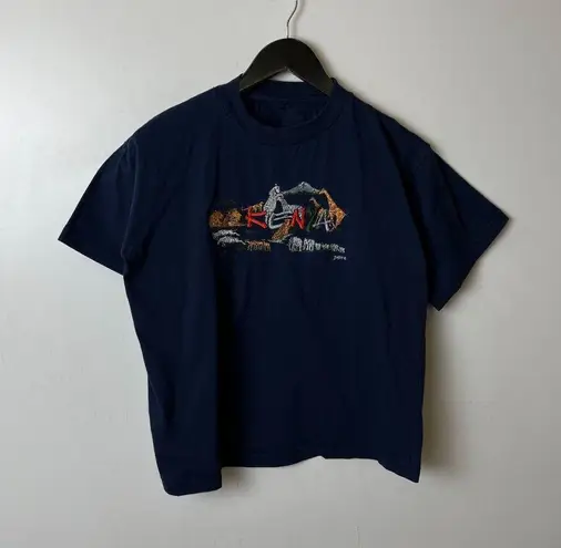 Vintage Kenya T Shirt XL Safari Embroidered Wildlife Nature Tee Dash Lions Blue